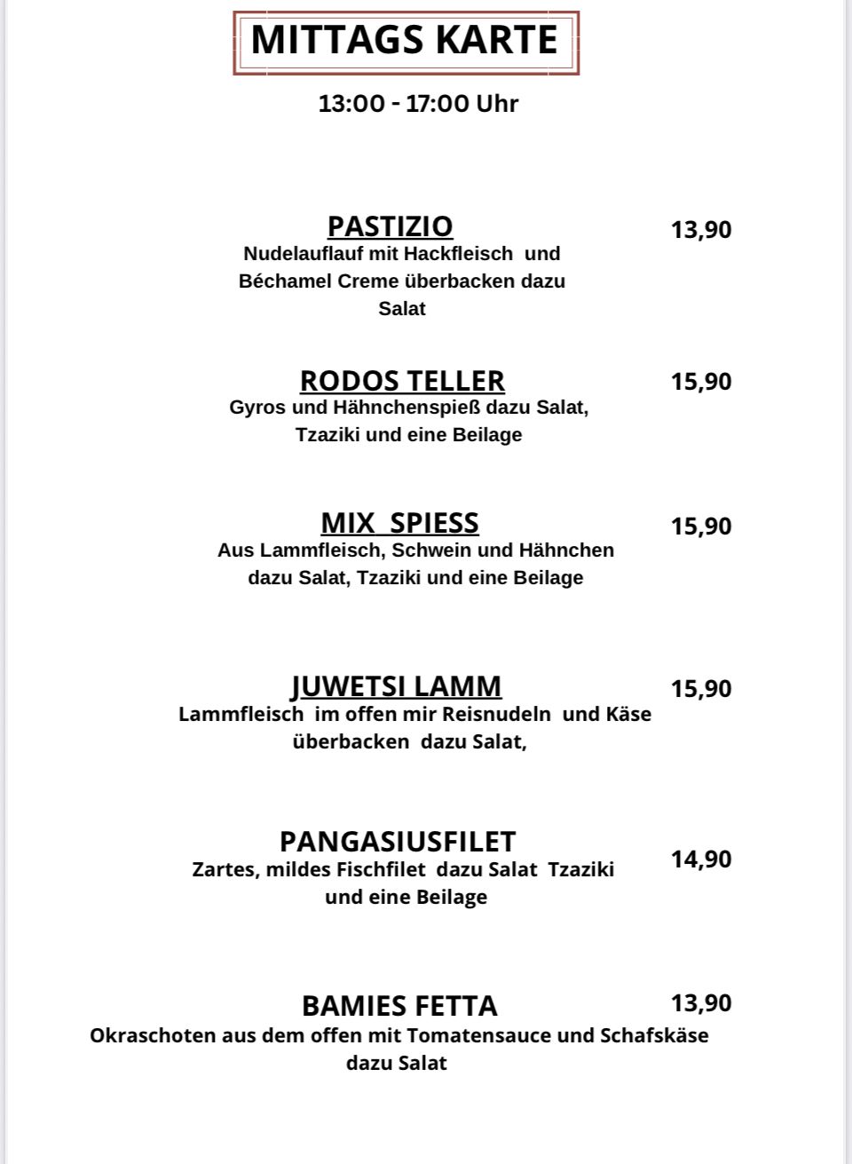 Taverna To Koutouki Berlin - Kreuzberg Mittagskarte